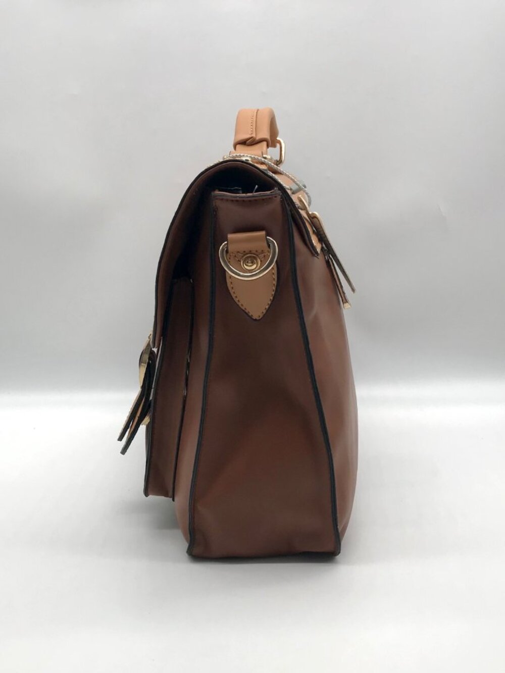 Move & Moda Brown Faux Leather Convertible Work Briefcase Crossbody - Picture 3 of 13